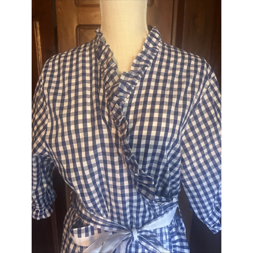 Womens Mainstreet Collection Gingham Ruffle Robe Size M/L Knee Length COTTON EUC - Picture 2 of 8
